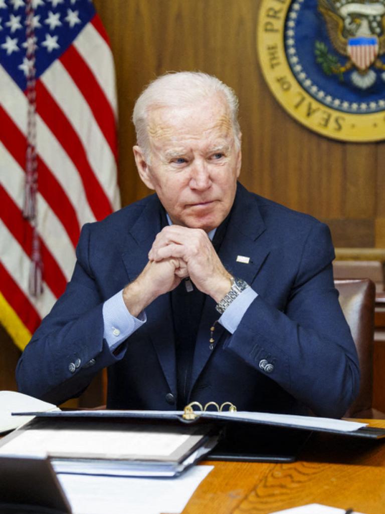 US President Joe Biden speaks with Russian President Vladimir Putin from the presidential retreat in Camp David, Maryland. Picture: White House/AFP