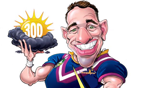 Billy Slater plays his 300th NRL game in round two. Art: Boo Bailey