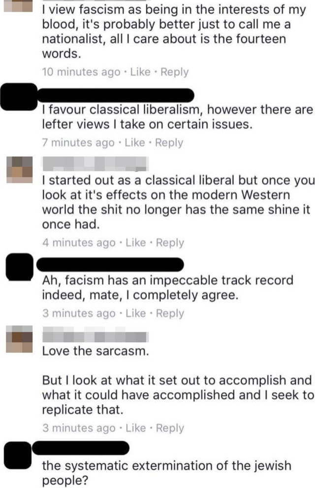 Comments made on Facebook by a Nationals member.