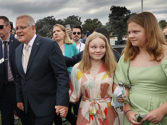 CANBERRA, AUSTRALIA NewsWire Photos JANUARY 26, 2022:  Prime Minister Scott Morrison with his family attended the 2022 National Citizenship and Flag Raising Ceremony in Canberra.Picture: NCA NewsWire / Gary RamagePicture: NCA NewsWire / Gary Ramage