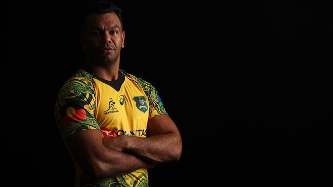 SYDNEY, AUSTRALIA - OCTOBER 17: Kurtley Beale poses during a Rugby Australia Wallabies Indigenous Jersey Media Opportunity at Moore Park on October 17, 2018 in Sydney, Australia. (Photo by Brendon Thorne/Getty Images)