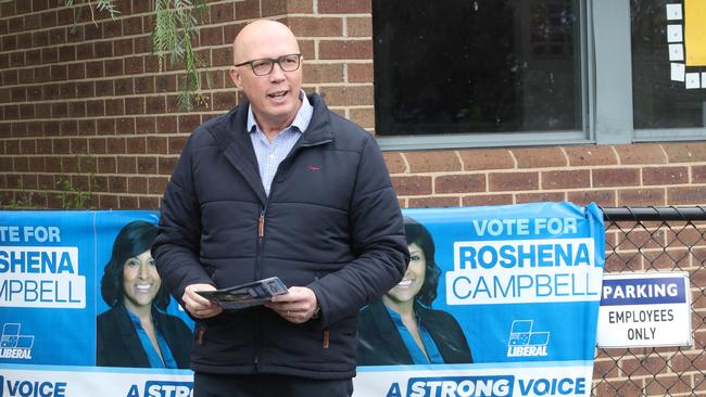 Liberal Party leader Peter Dutton campaigns in Aston. Picture: David Crosling