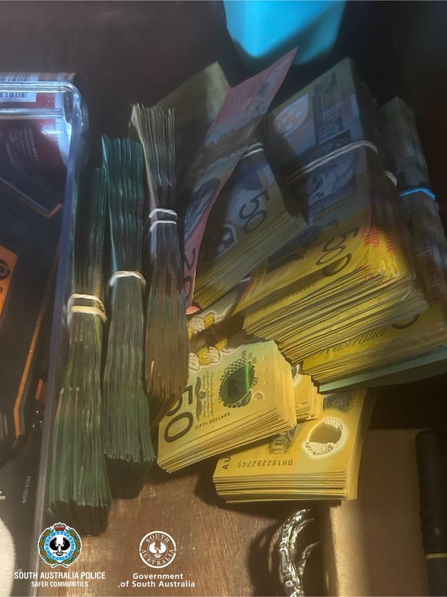 A man and woman were arrested after a large amount of drugs and cash was found in Beverly on Thursday. Picture: SA Police