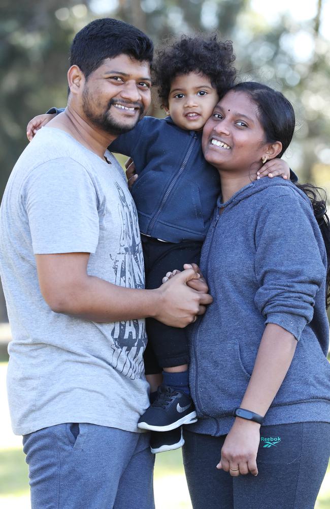 New Australians, Rajhu Raul, 30 and his wife Souriya, 27, and their son Dashen, 2, who was born in Sydney. Picture: David Swift