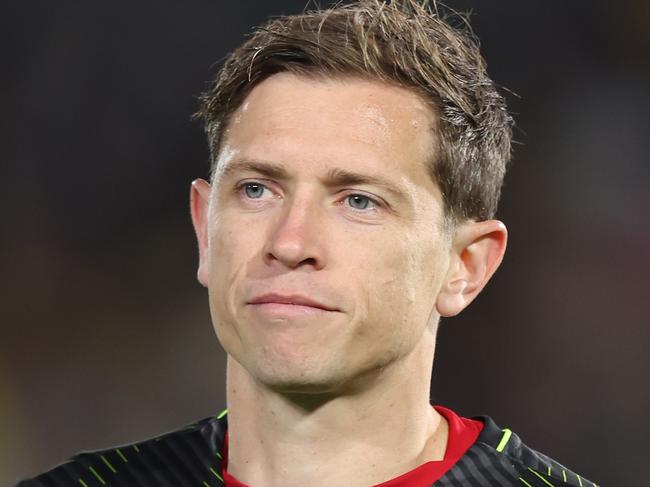 SYDNEY, AUSTRALIA - MAY 20: Craig Goodwin of Adelaide United warming up prior to play during the second leg of the A-League Men's Semi Final between Central Coast Mariners and Adelaide United at Industree Group Stadium, on May 20, 2023, in Sydney, Australia. (Photo by Scott Gardiner/Getty Images)