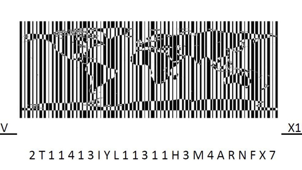 A close up of the barcode on the fake invoice shows a map of the world. Picture: supplied