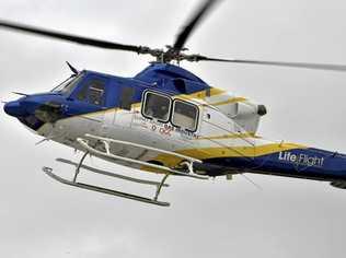 RACQ LifeFlight Helicopter landing on a hospital helipad. Picture: Bev Lacey