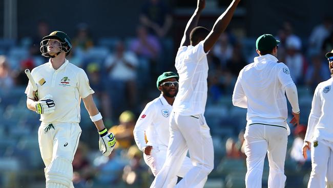 Steve Smith was frustrated after being dismissed in the first Test. Picture: Getty Images