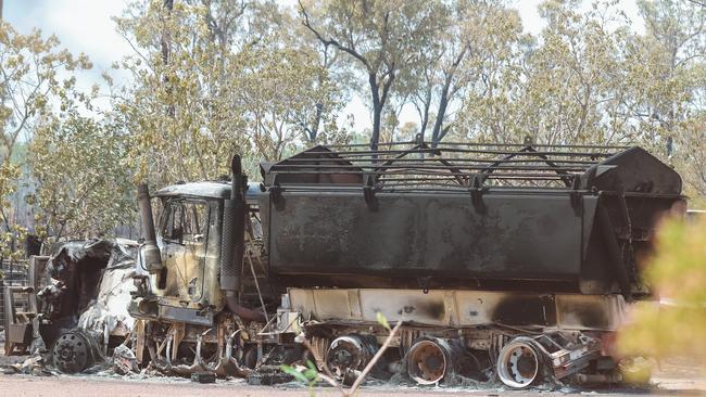 Property damage in the aftermath of a severe grass fire on Mira Rd, Southport. Picture: Glenn Campbell