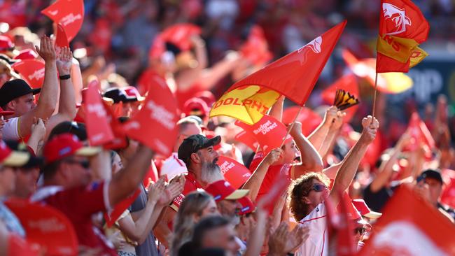 Dolphins fans turned out in force at Suncorp Stadium. Picture: Chris Hyde/Getty