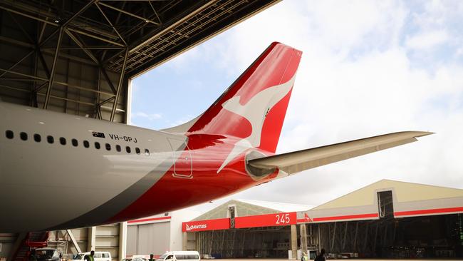 A Dreamliner with the new Qantas logo. (Renee Nowytarger/The Australian)