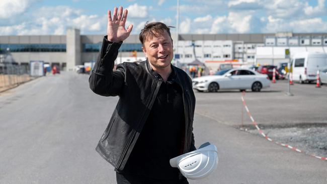 Tesla CEO Elon Musk at the construction site for the new plant, the so-called Giga Factory, of the US electric carmaker in Gruenheide near Berlin, northeastern Germany. Picture: AFP