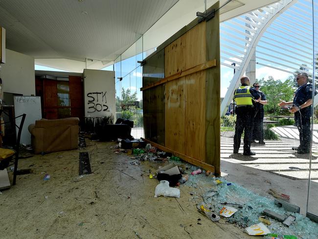 Glass and rubbish litter the floor inside. Picture: Jay Town