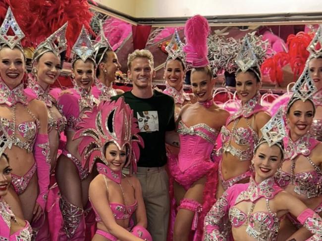 Former Australian Swimmer Cody Simpson visits the Aussie Showgirl Jasmine Bard at the Moulin Rouge in Paris.