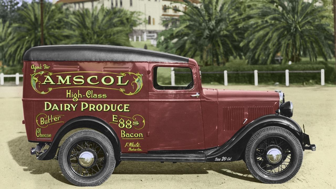 A colourised photo of an AMSCOL van from the 1930s. Colourisation by Peter Vasic, Past Colours