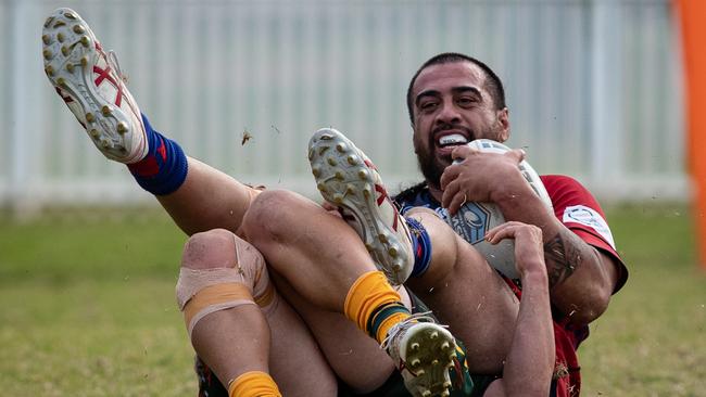 Aaron Teariki scores for Campbelltown Collegians. Pic by Julian Andrews.