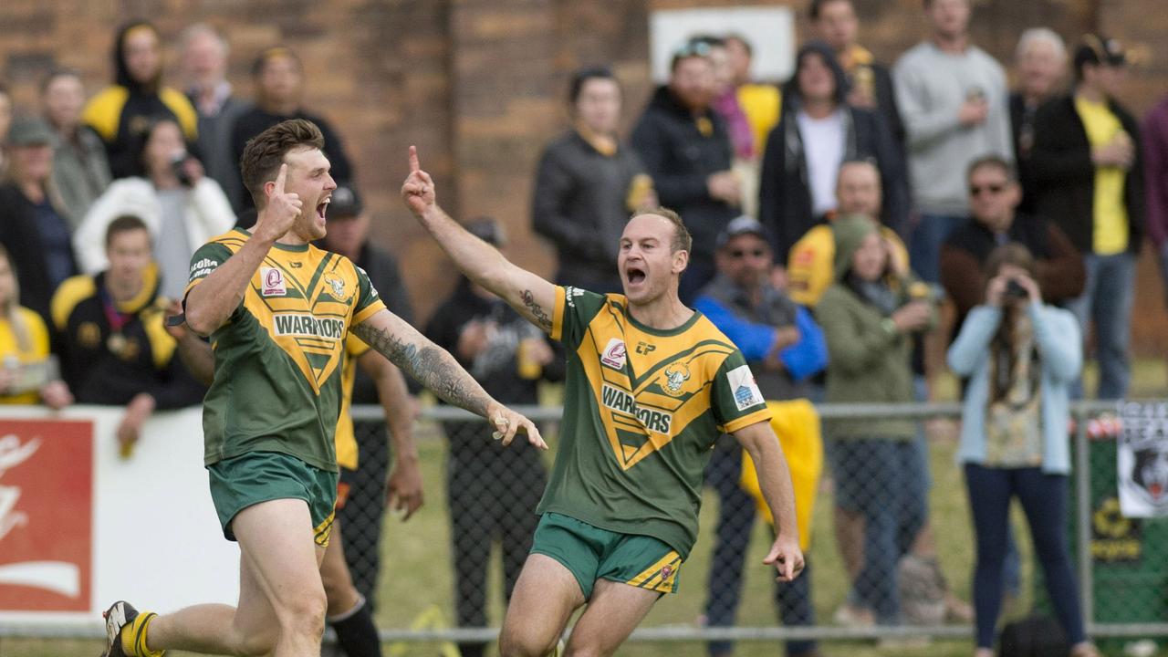 Joel Koina and Robbie Moore. TRL grand final, Wattles vs Gatton. Sunday, Sep 07, 2014. Photo Nev Madsen / The Chronicle