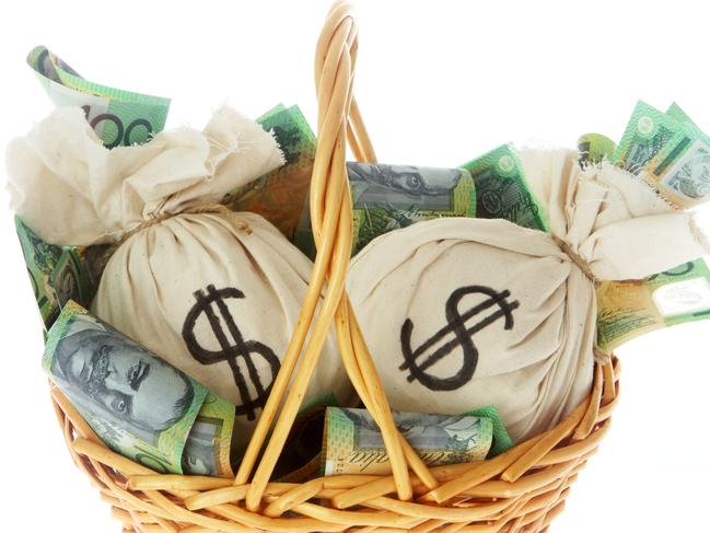 basket of Australian money on white, generic savings, investing