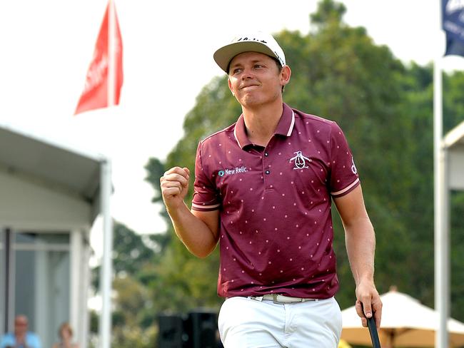 Cameron Smith celebrates winning the 2018 Australian PGA Championship at Royal Pines.