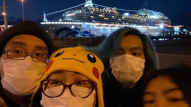 Rowville mum Aun Na Tan with husband Jeff Soh, son Xander and daughter Kaitlyn are in lockdown on the Diamond Princess. Picture: Supplied