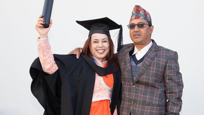 Graduate, Pooja KC and Narayani Khatri. UniSQ graduation ceremony at Empire Theatre, Tuesday June 27, 2023.