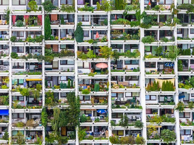 ONE TIME WEB USE FOR NEWS.COM.AU ONLY - FEES APPLY -  WW8DD6 Wien, Vienna, balcony, balconies, loggia, loggias at Wohnpark Alt Erlaa residential complex, highrise buildings, green plants, 23. Liesing, Wien, Austria  Picture: Alamy