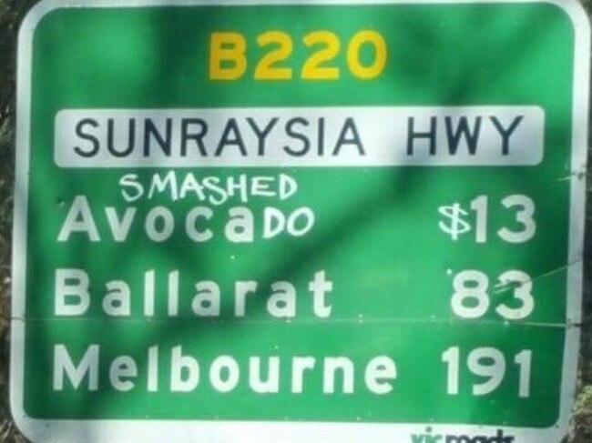 A modified road sign in Victoria posted to Twitter by Bernard Salt.