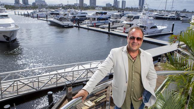 La Luna Beach Club at Marina Mirage. Owner Pat Gennari with the marina in the background where the Beach Club was installed. Picture: Jerad Williams