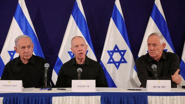 Members of Israel’s war cabinet, from left: Prime Minister Benjamin Netanyahu, Defence Minister Yoav Gallant and Benny Gantz. Picture: POOL/Reuters