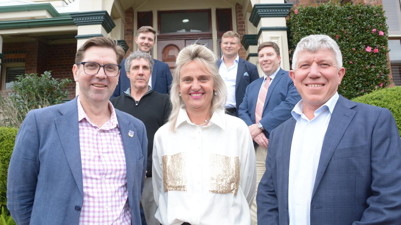 Preparing for the Lex's Legacy long lunch at the Downs Club, to honour late businessman Lex Bailey following his death from motor neurone disease, are (from left) Toowoomba mayor Geoff McDonald, artist Collie Crawford, Morgans representative Tom Glasheen, Lex's daughter Amelia Bailey, Morgans Chalk Capital adviser Boh Burima, Downs Club past president Cameron Stevenson and Nerve Connection Foundation ambassador Matt Butler.