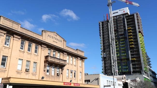 An investigation has found cracking to columns on the Kodo apartment tower site on Angas Street was caused by their installation. Builder Watpac will inspect remaining precast columns but expects structural work to begin again next week. Picture: Tait Schmaal