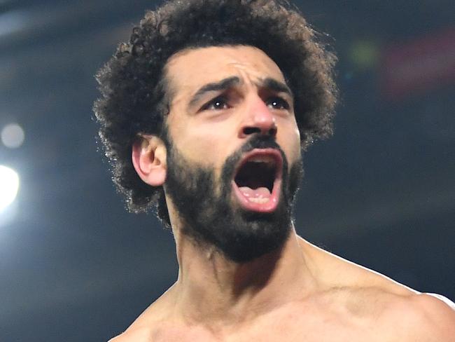 LIVERPOOL, ENGLAND - JANUARY 19: Mohamed Salah of Liverpool celebrates after scoring his team's second goal during the Premier League match between Liverpool FC and Manchester United at Anfield on January 19, 2020 in Liverpool, United Kingdom. (Photo by Michael Regan/Getty Images)