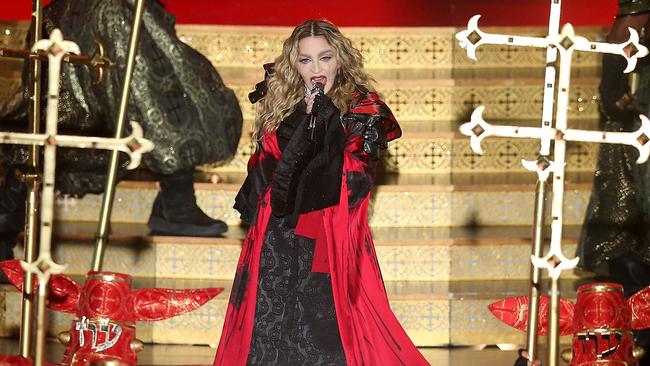 MELBOURNE, AUSTRALIA - MARCH 12: Madonna performs in concert at Rod Laver Arena on March 12, 2016 in Melbourne, Australia. (Photo by Graham Denholm/Getty Images)