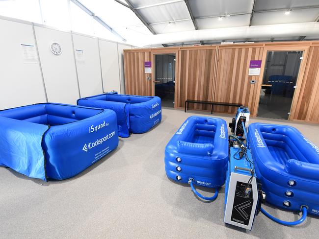 Ice baths and saunas are seen during a media tour of the Gold Coast Commonwealth Games Athletes Village