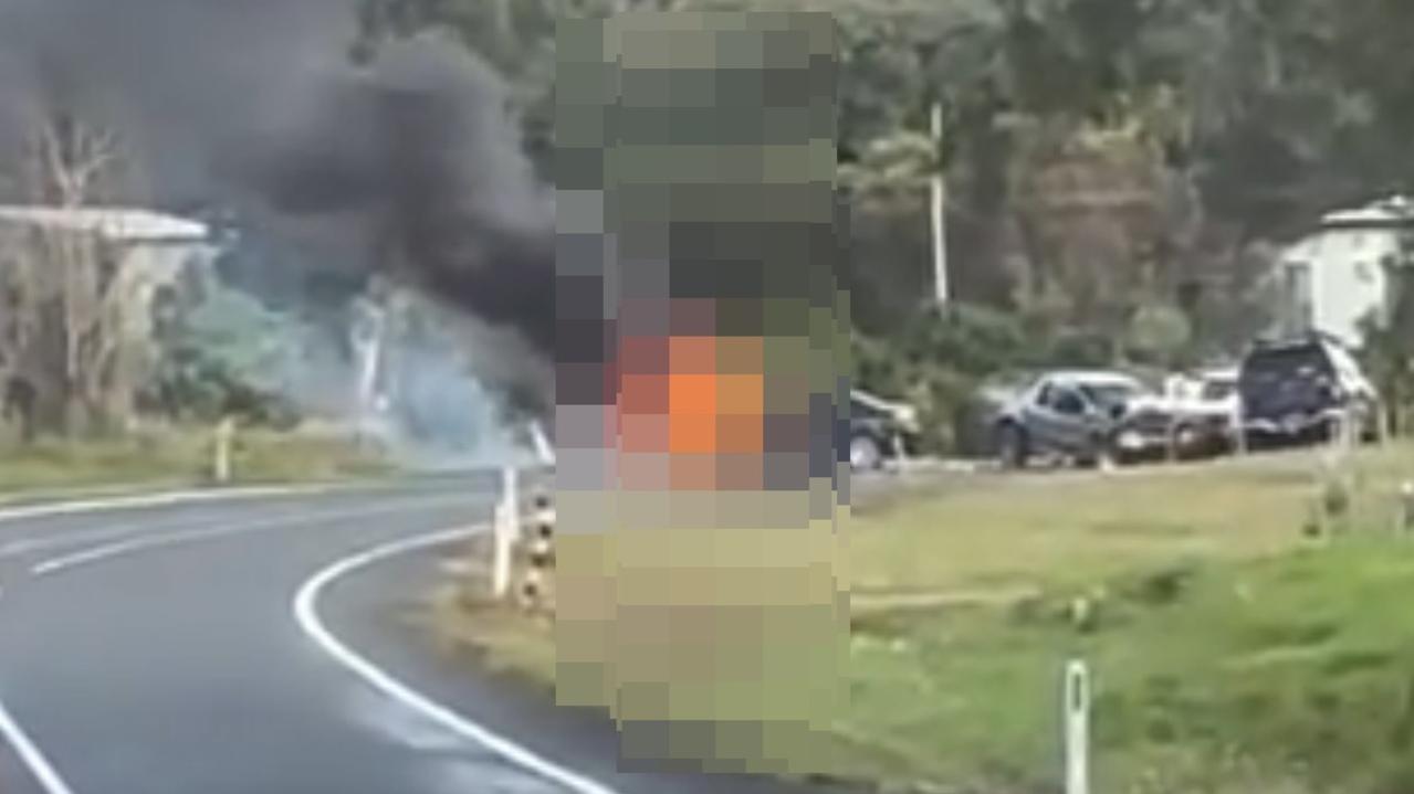 Aftermath of a crash which killed a 22-year-old woman from Mackay, on the Bruce Highway near Myrtlevale on August 15, 2024. Picture: Facebook