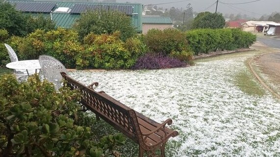 Large storm cells have begun to batter South East Queensland. Hail at Boonah. Pic: Debbie Davidson