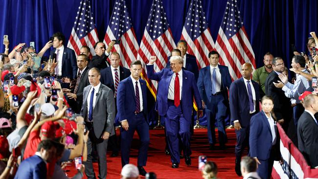 Donald Trump arrives for a town hall meeting in La Crosse, Wisconsin. Picture: AFP