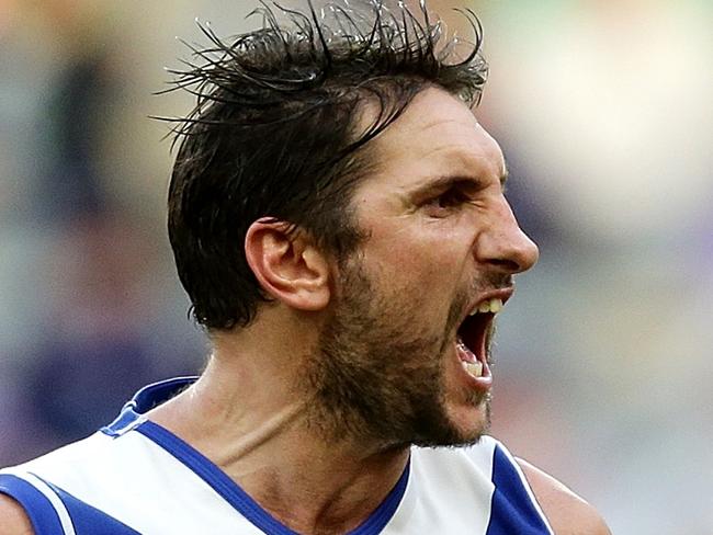 PERTH, WESTERN AUSTRALIA - MAY 27:  Jarrad Waite of the Kangaroos celebrates after scoring a goal during the round 10 AFL match between the Fremantle Dockers and the North Melbourne Kangaroos at Optus Stadium on May 27, 2018 in Perth, Australia.  (Photo by Will Russell/AFL Media/Getty Images)