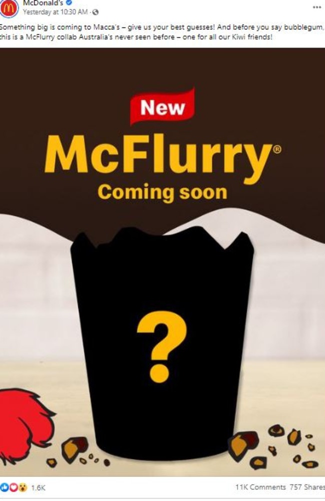 Macca’s teased fans on Monday about a new McFlurry flavour. Picture: Facebook/McDonald’s