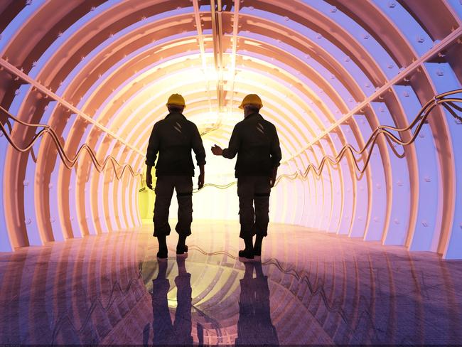 Silhouette of workers in the tunnels. Picture: istock