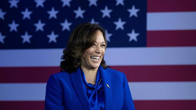 US Vice President Kamala Harris speaks at a press conference at The Mayflower Hotel in Washington.