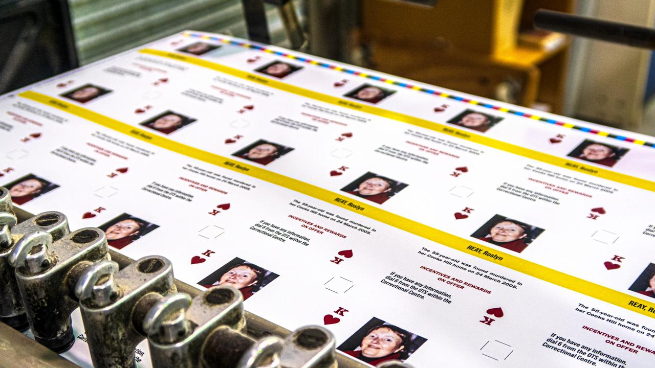 Operation Veritas cold case playing cards being printed at Geoffrey Pearce Correctional Centre.