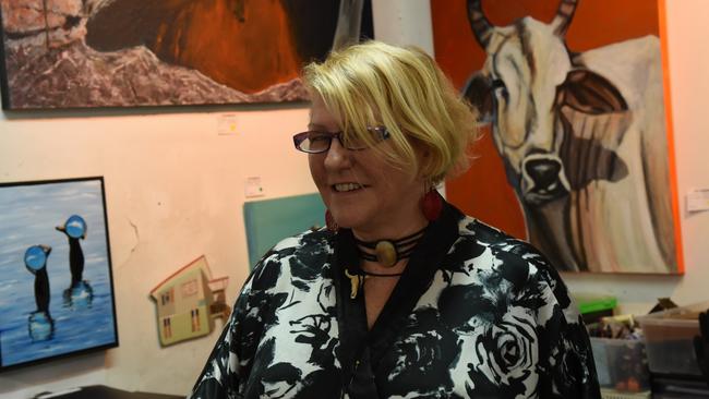 Darwin artist Carol Phayer at her Daly St gallery, Art Warehouse. Picture: Alex Treacy