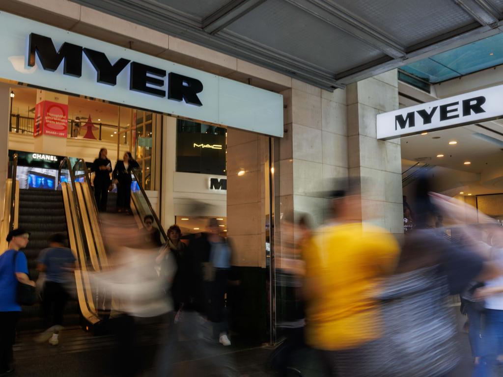 Shoppers and Myer sign on Pitt Street Mall. Picture: NewsWire / Max Mason-Hubers