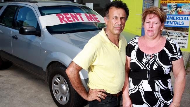 Perri Conti (with husband Phillip) from All Day Car Rentals had two cars stolen from rental customers recently.