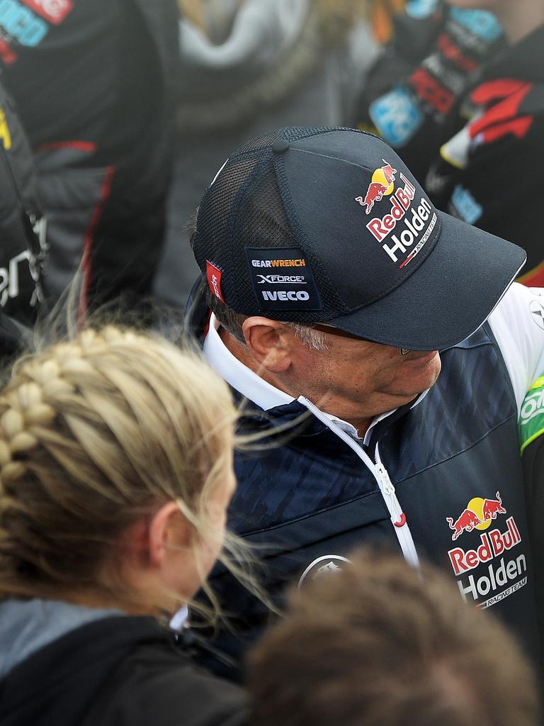 Roland Dane from Triple Eight Race Engineering and Craig Lowndes from Autobarn Lowndes Racing after Race 2 on Sunday. Picture: Daniel Kalisz/Getty Images