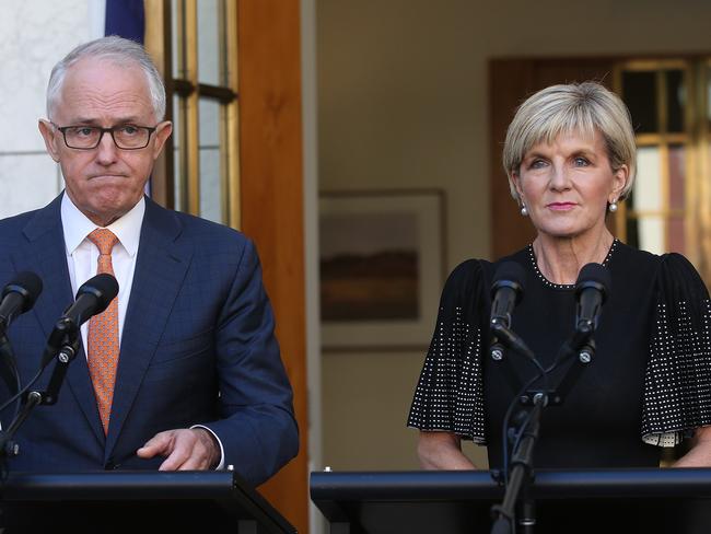 PM Malcolm Turnbull and Minister for Foreign Affairs Julie Bishop holding a Press Conference at Parliament House in Canberra. Picture Kym Smith