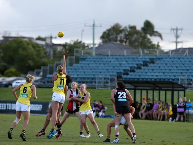 AFLW St Kilda vs Richmond at Moorabbin.  14/03/2020.   AFLW match played with no crowd allowed due to coronavirus lockout   . Pic: Michael Klein