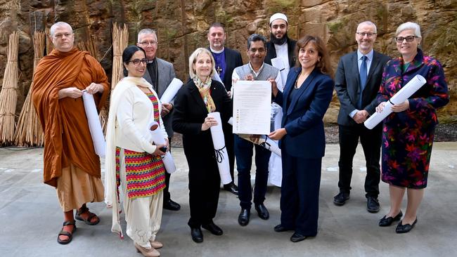 Rachel Perkins joins individual members from peak religious institutions calling on Australian political leaders to take action on a First Nations voice referendum. Picture: Jeremy Piper