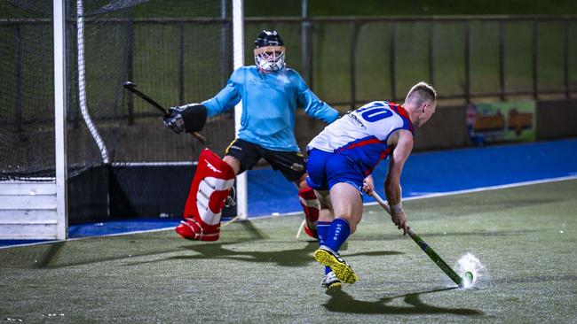 Action from the TPL Men's grand final between East Darwin Storm and the Nightcliff Tigers at Marrara Stadium, 2024. Picture: Patch Clapp.